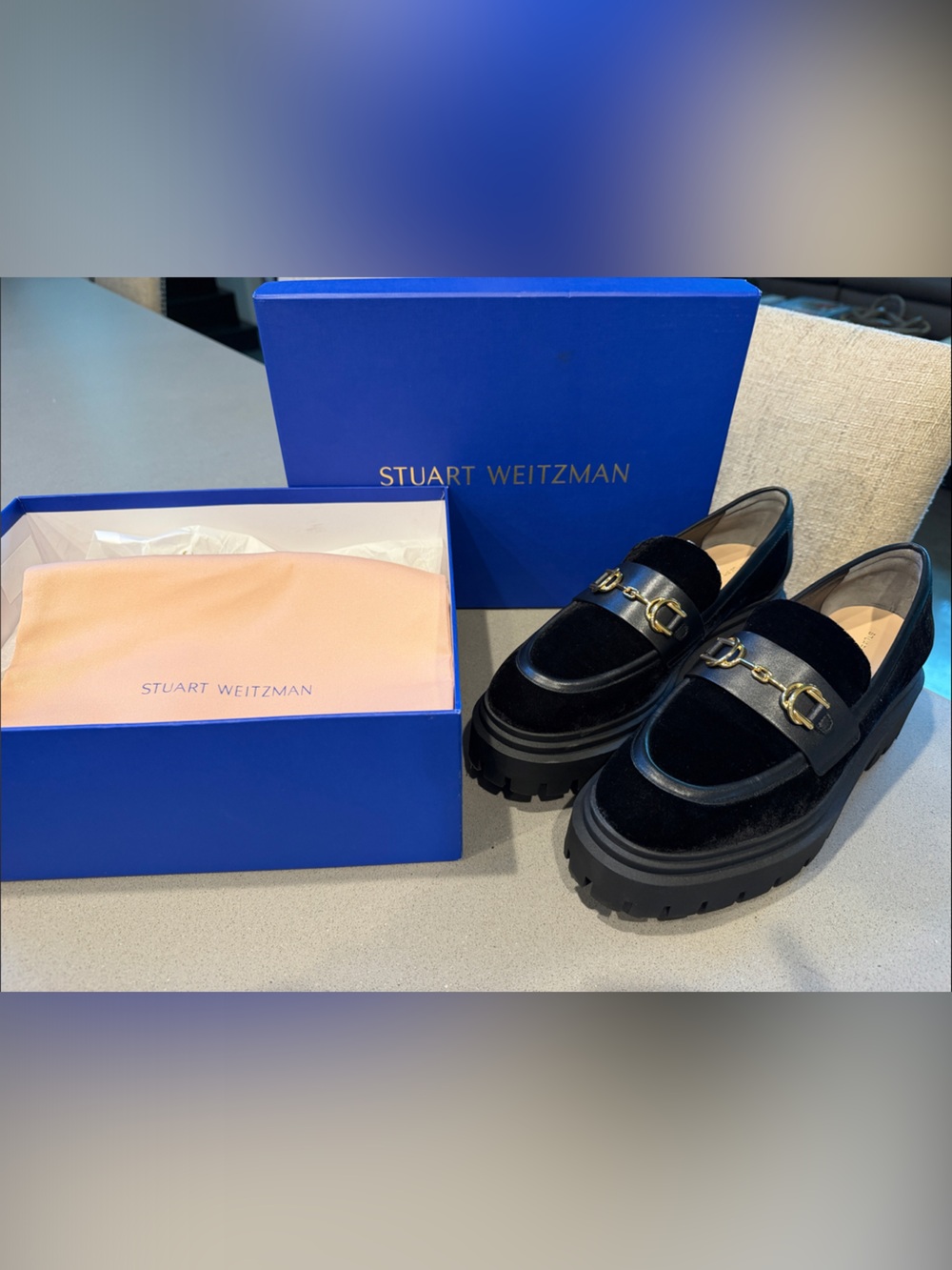 Stuart Weitzman Black Velvet Owen Buckle Ultra Loafer - Picture 3 of 5